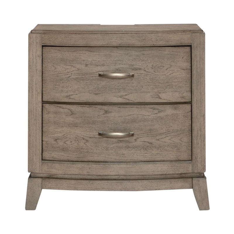 Pemberly Row Nightstand with Charging Station in Burnished Beige Wood