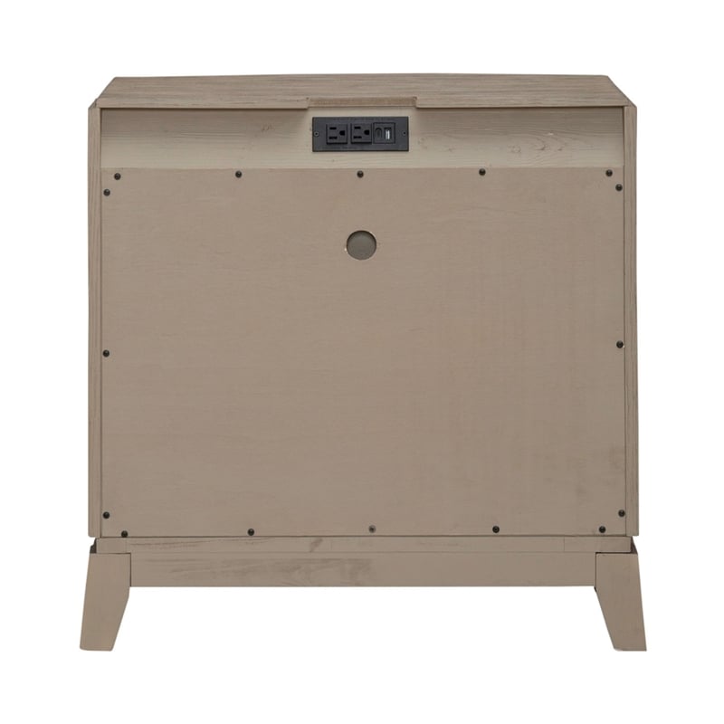 Pemberly Row Nightstand with Charging Station in Burnished Beige Wood