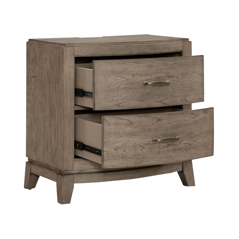 Pemberly Row Nightstand with Charging Station in Burnished Beige Wood