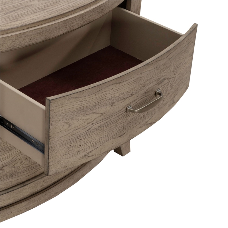 Pemberly Row Nightstand with Charging Station in Burnished Beige Wood