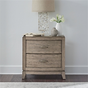 Pemberly Row Nightstand with Charging Station in Burnished Beige Wood