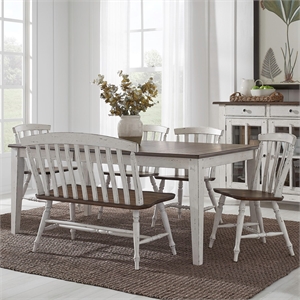 Pemberly Row 6 Piece Rectangular Dining Set with Bench and Leaf in White