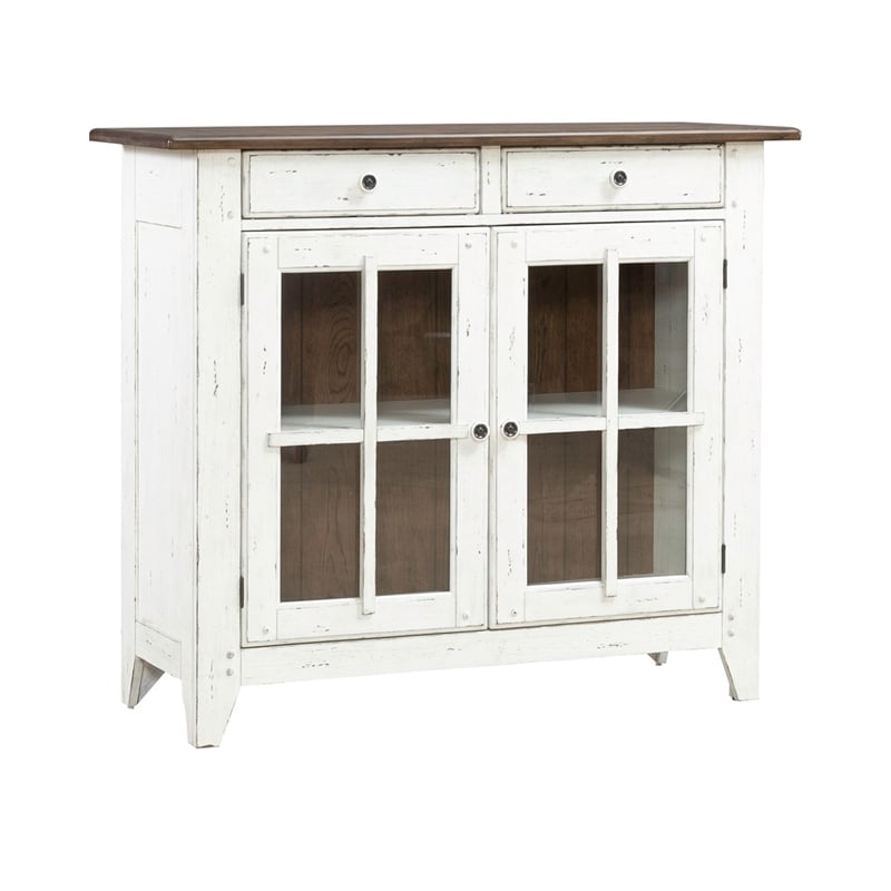 Pemberly Row Dining Server with Glass Doors in Graphite and Whitestone