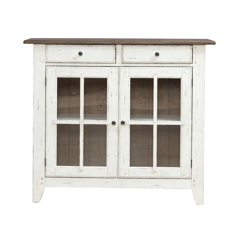 Pemberly Row Dining Server with Glass Doors in Graphite and Whitestone