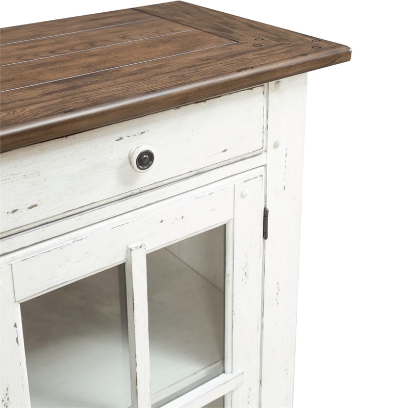 Pemberly Row Dining Server with Glass Doors in Graphite and Whitestone
