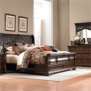 Pemberly Row California King Sleigh Bed with Dresser and Mirror