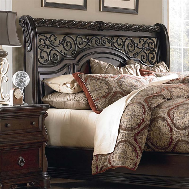 Pemberly Row King Sleigh Headboard with Rope Twist Accents in Brownstone