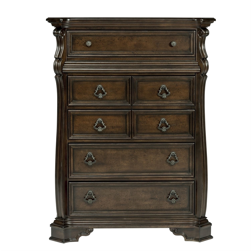 Pemberly Row 6 Drawer Chest with Shaped Pilasters in Brownstone