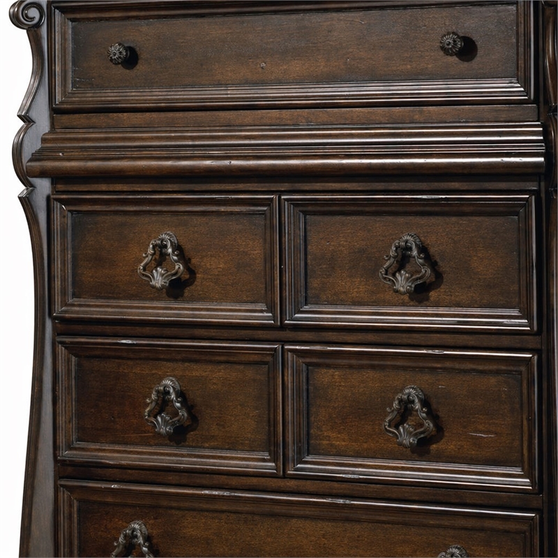 Pemberly Row 6 Drawer Chest with Shaped Pilasters in Brownstone