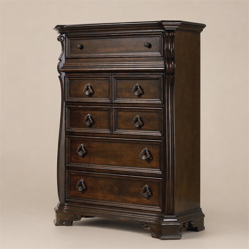 Pemberly Row 6 Drawer Chest with Shaped Pilasters in Brownstone