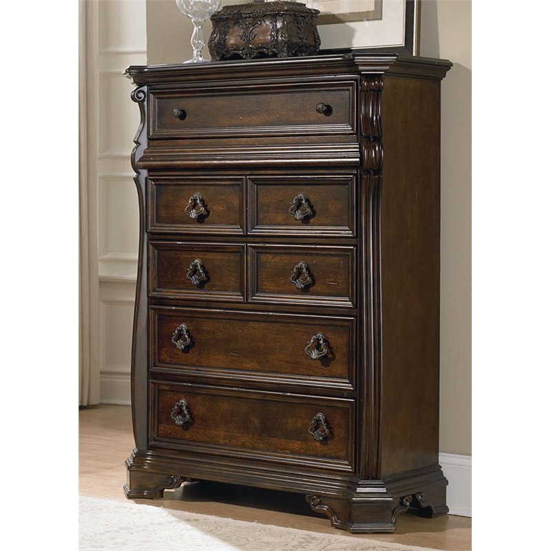 Pemberly Row 6 Drawer Chest with Shaped Pilasters in Brownstone