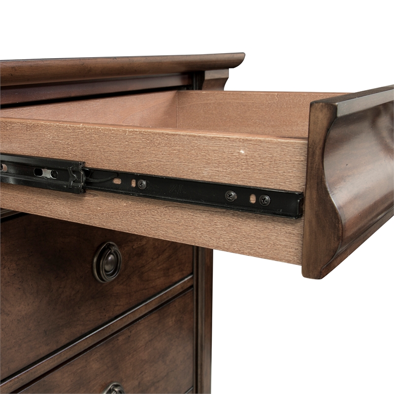 Pemberly Row Cherry Wood Queen Sleigh Bed Dresser Mirror and Nightstand Set