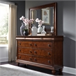 Pemberly Row Cherry Wood Queen Sleigh Bed Dresser Mirror and Nightstand Set