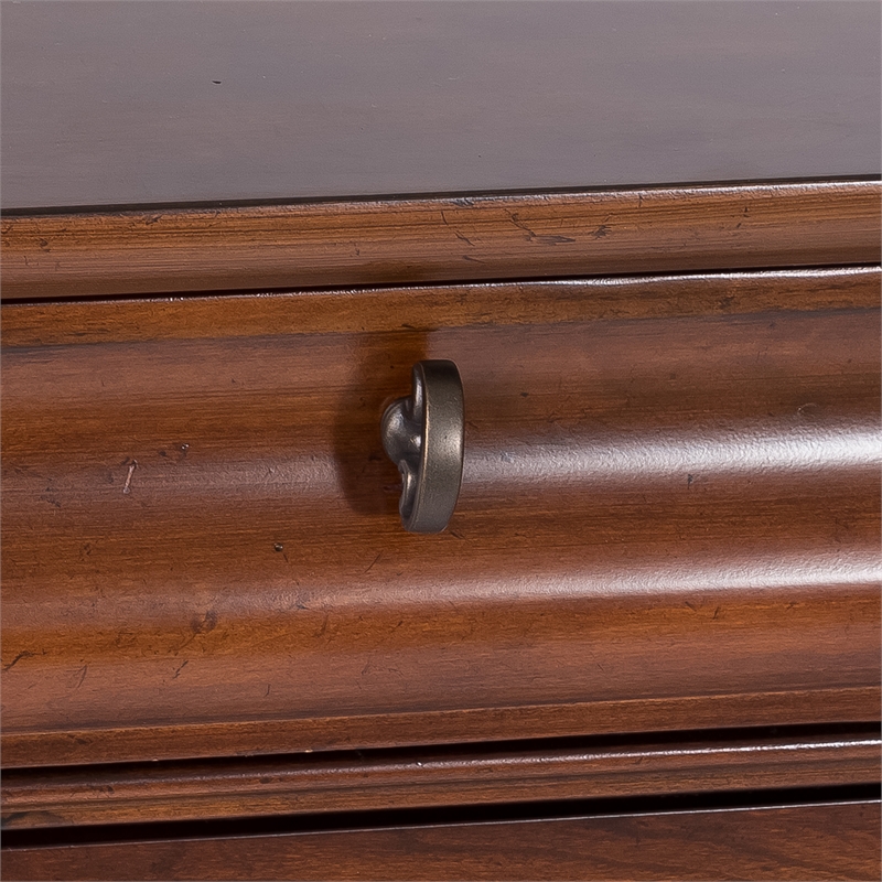 Pemberly Row Cherry Wood Queen Sleigh Bed Dresser Mirror and Nightstand Set