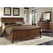 Pemberly Row Cherry Queen Sleigh Bed with Dresser & Mirror in Wood