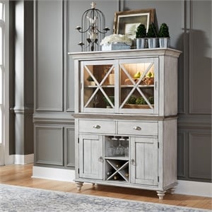 Pemberly Row Cottage Hutch and Buffet with Wine and Glass Storage in White