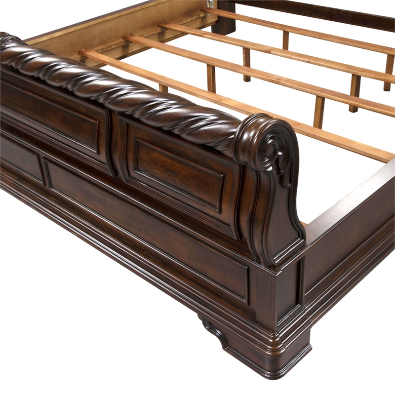Pemberly Row California King Sleigh Bed with Rope Twist Rail in Brownstone