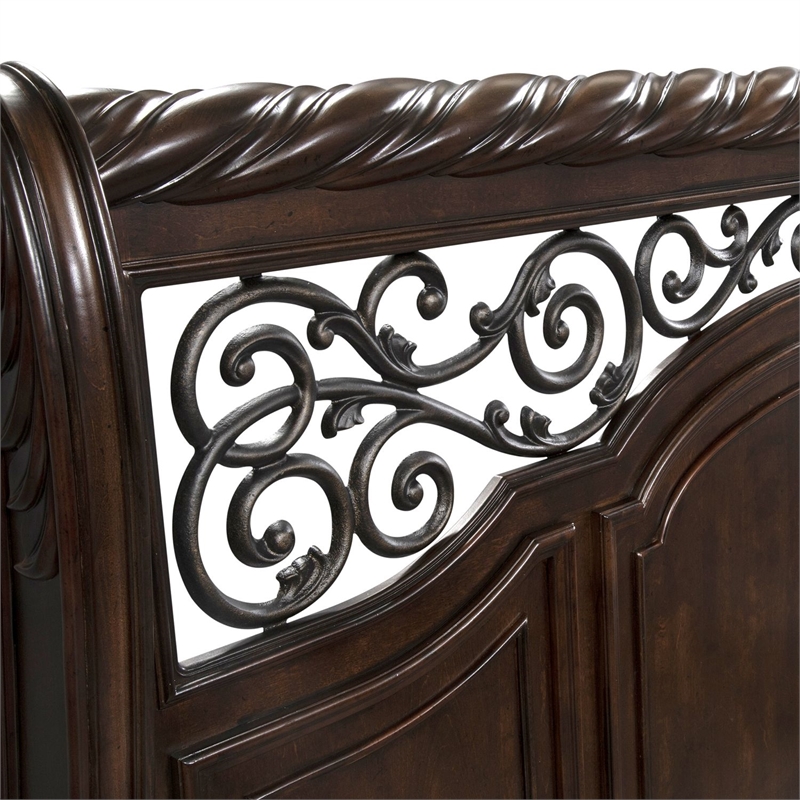 Pemberly Row California King Sleigh Bed with Rope Twist Rail in Brownstone
