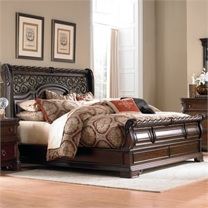 Pemberly Row California King Sleigh Bed with Rope Twist Rail in Brownstone