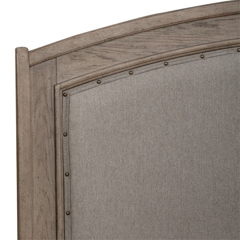 Pemberly Row Queen Upholstered Headboard with Oatmeal Linen in Burnished Beige