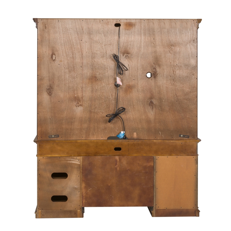 Pemberly Row Jr Executive Credenza and Hutch Set with Lighting in Toffee Brown