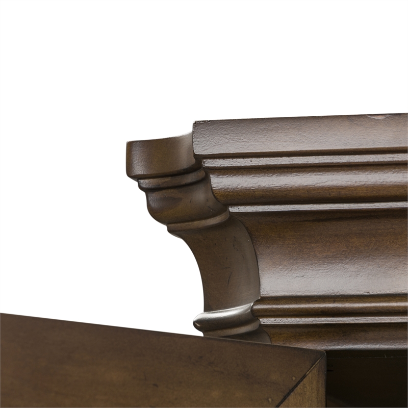 Pemberly Row Jr Executive Credenza and Hutch Set with Lighting in Toffee Brown