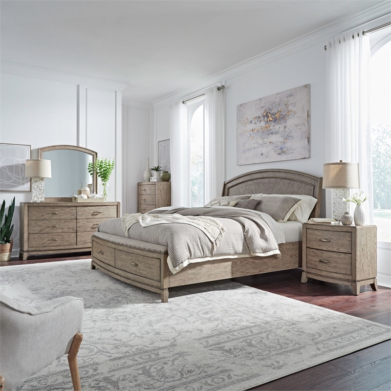 Pemberly Row King Panel Storage Bed with Dresser Mirror Chest and Nightstand