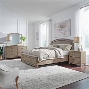 Pemberly Row King Panel Storage Bed with Dresser Mirror and Nightstand