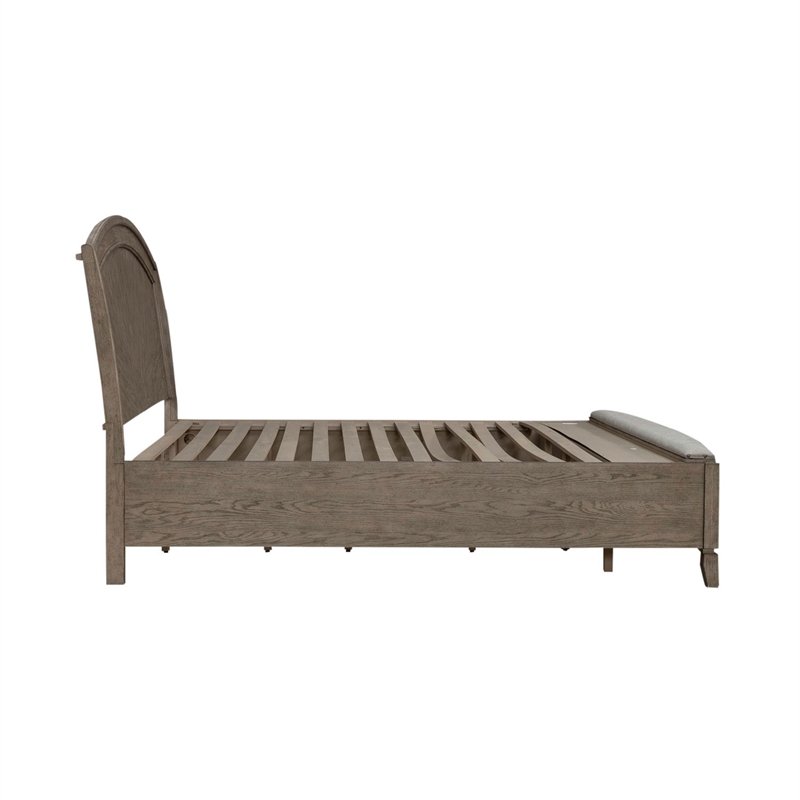 Pemberly Row King Panel Storage Bed with Padded Bench Seat in Burnished Beige