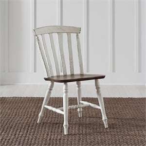 Pemberly Row Slat Back Dining Side Chair Set of 2 in Graphite and Whitestone