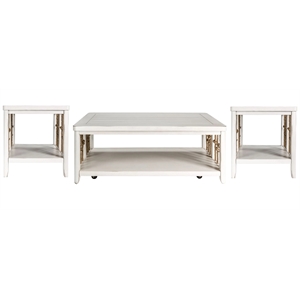 Pemberly Row 3-Piece Solid Wood Coffee Table Set in White Finish