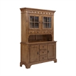 Pemberly Row Lighted Hutch and Buffet Set with Glass Doors in Medium Brown