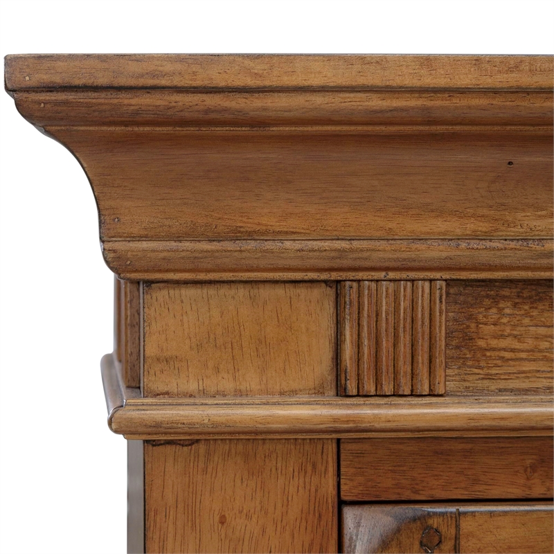 Pemberly Row Lighted Hutch and Buffet Set with Glass Doors in Medium Brown