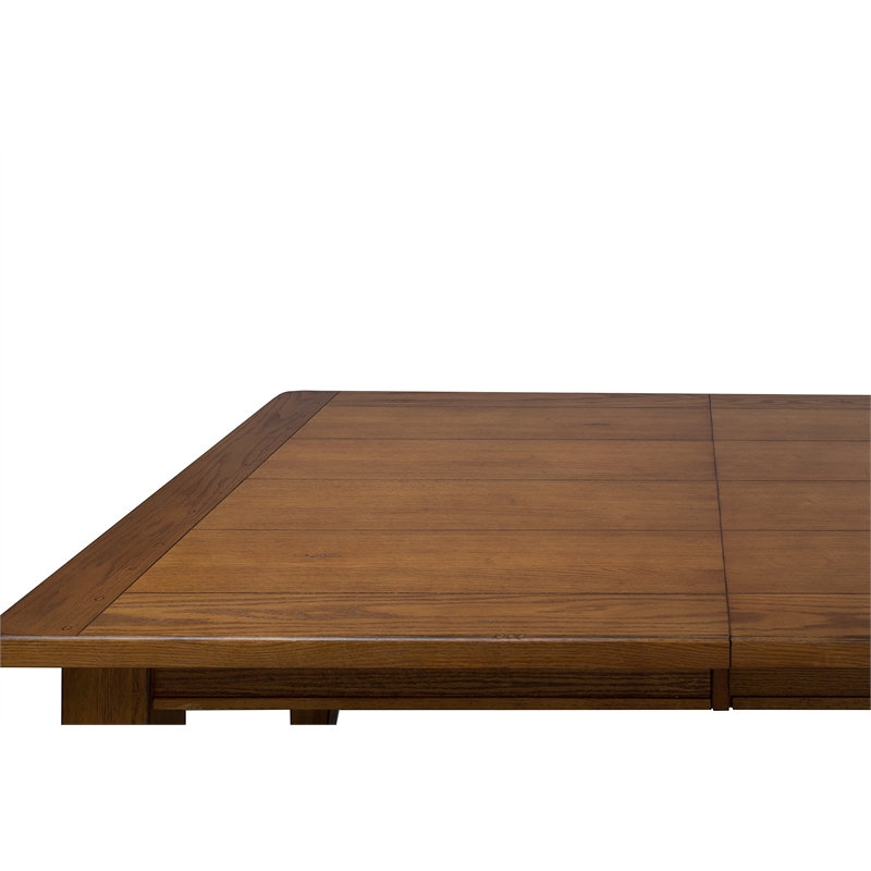 Pemberly Row Rectangular Leg Dining Table with 2 Leaves in Rustic Oak