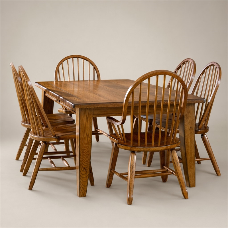 Pemberly Row Rectangular Leg Dining Table with 2 Leaves in Rustic Oak
