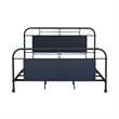 Pemberly Row King Metal Bed with Headboard Footboard and Rails in Navy