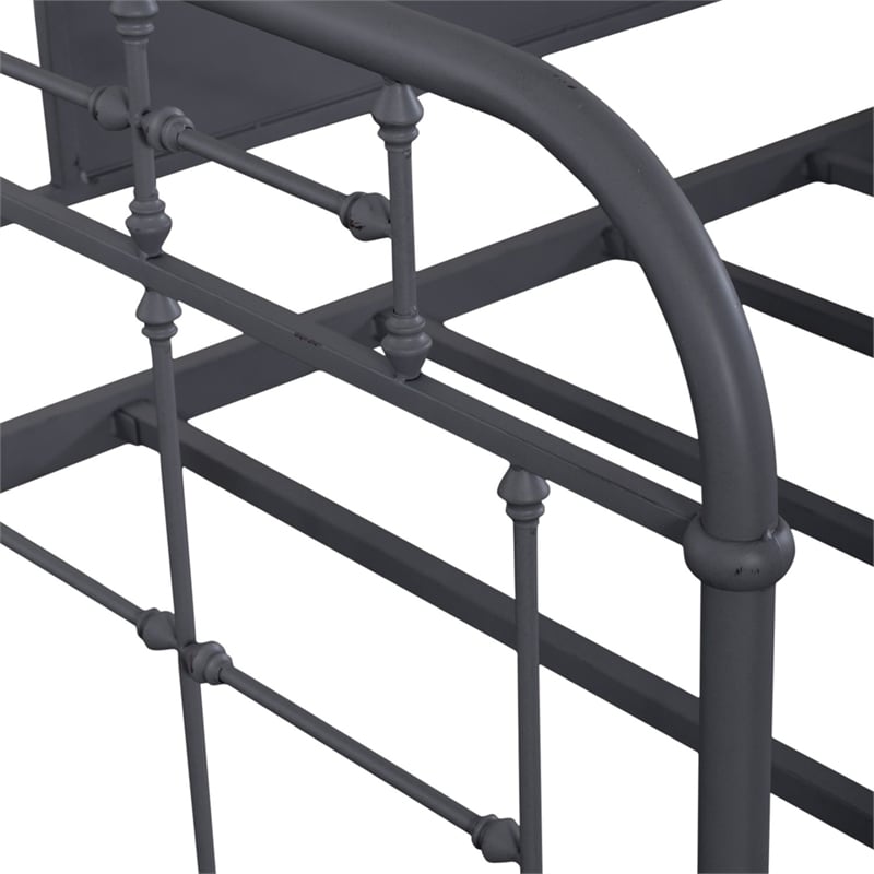 Pemberly Row King Metal Bed with Headboard Footboard and Rails in Navy