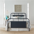 Pemberly Row King Metal Bed with Headboard Footboard and Rails in Navy