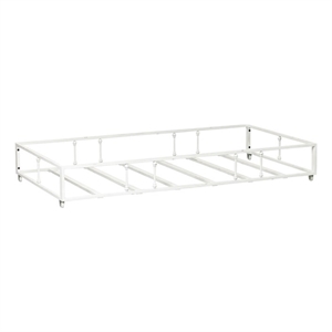 Pemberly Row Twin Trundle Bed in Antique White Metal with Casters