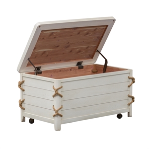Pemberly Row Cedar Lined Storage Trunk with Casters in Weathered White Finish