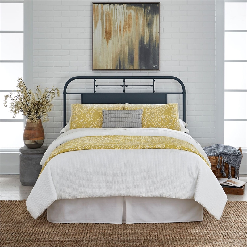 Pemberly Row King Metal Headboard with Turned Spindles in Navy