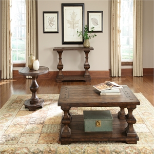 Pemberly Row 3-Piece Living Room Table Set in Dark Brown Wood Finish