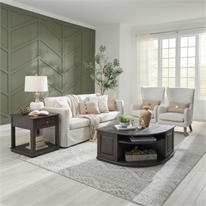 Pemberly Row 3 Piece Wedge Cocktail and End Table Set in Aged Oak