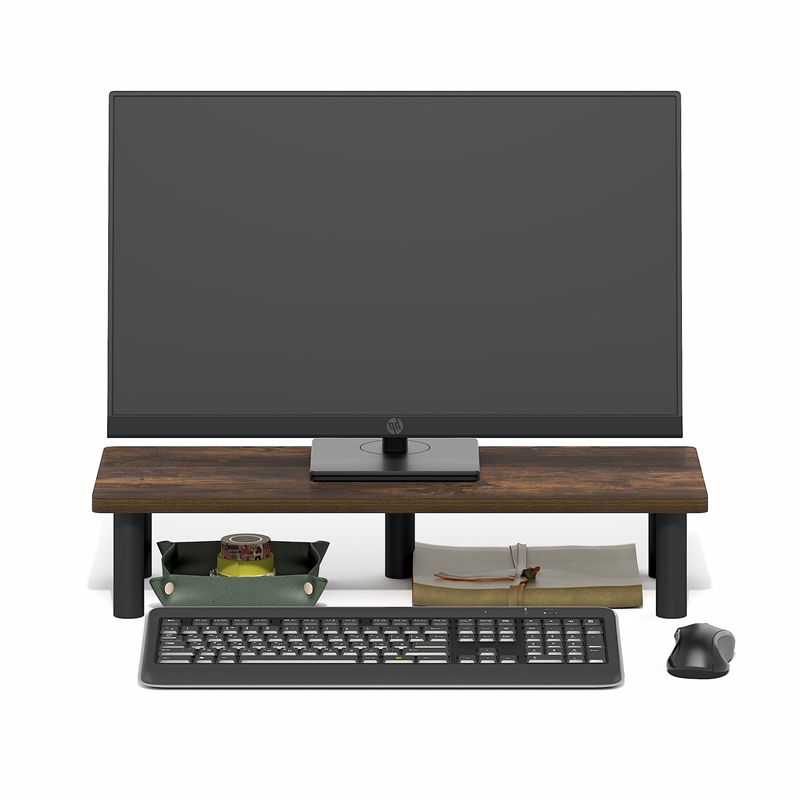 Pemberly Row 23.6 Inch Toolless Monitor Riser with Open Shelf in Amber Pine