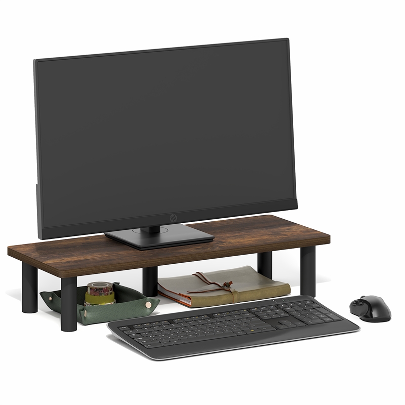 Pemberly Row 23.6 Inch Toolless Monitor Riser with Open Shelf in Amber Pine