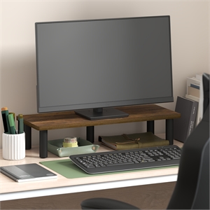 Pemberly Row 23.6 Inch Toolless Monitor Riser with Open Shelf in Amber Pine