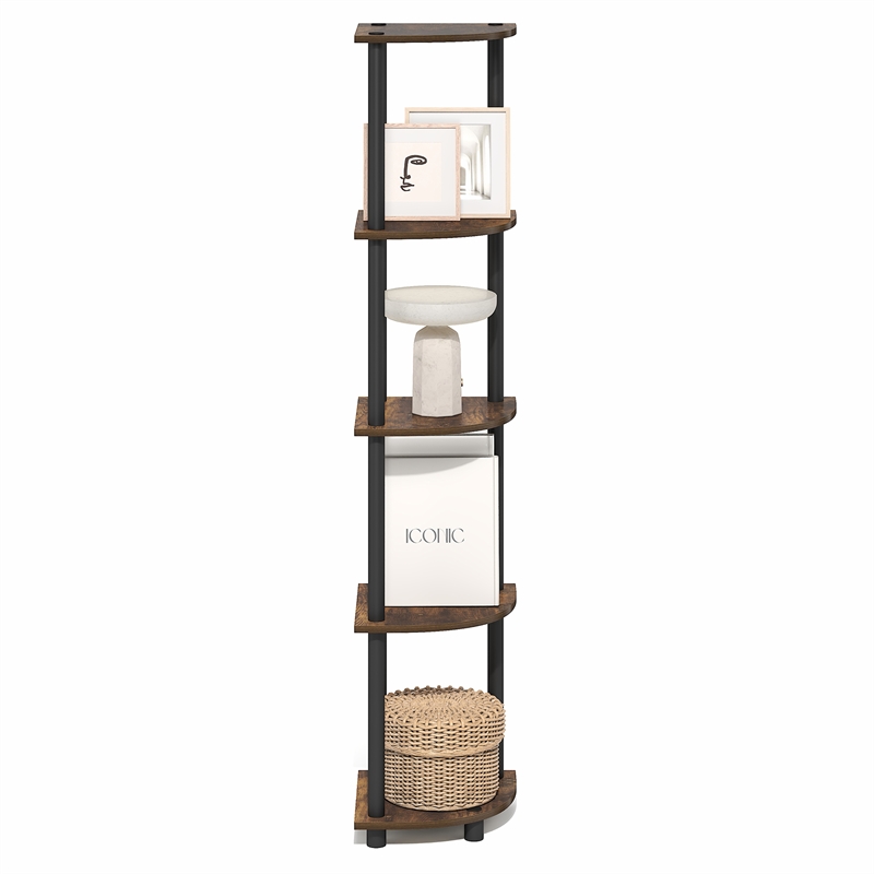 Pemberly Row 5 Tier Corner Bookshelf with Tool-Free Assembly in Amber Oak