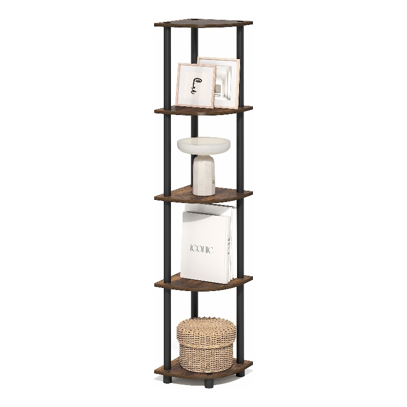 Pemberly Row 5 Tier Corner Bookshelf with Tool-Free Assembly in Amber Oak