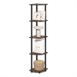 Pemberly Row 5 Tier Corner Bookshelf with Tool-Free Assembly in Amber Oak