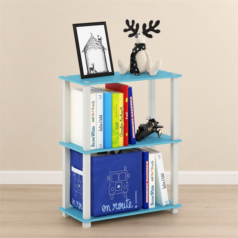 Pemberly Row Engineered Wood 3-Tier Shelf Display Rack in Light Blue
